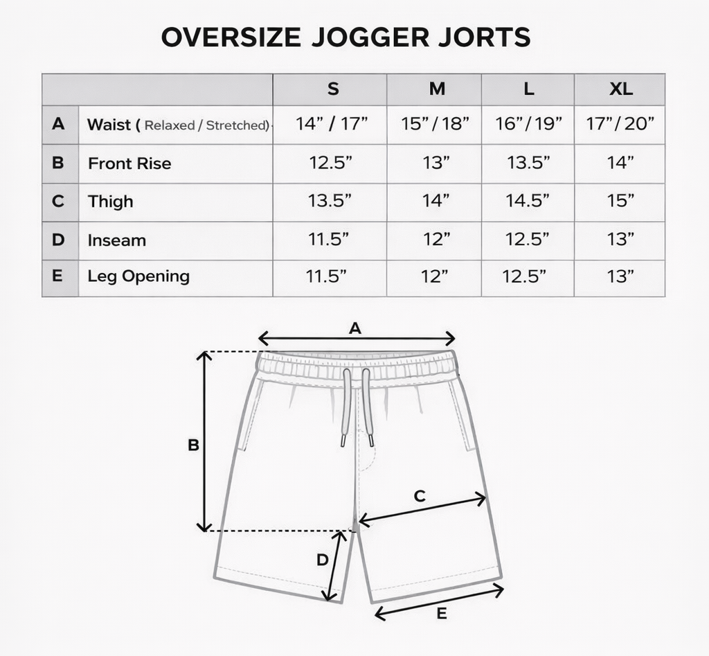 Size chart — "DARK" SHORTS - BLACK