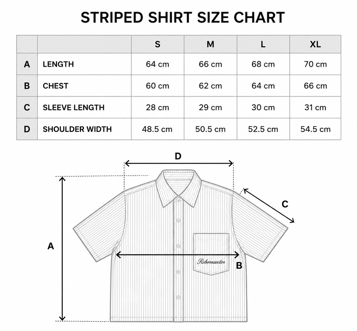 Size chart — "RIVIERA" STRIPE SHIRT - BLUE