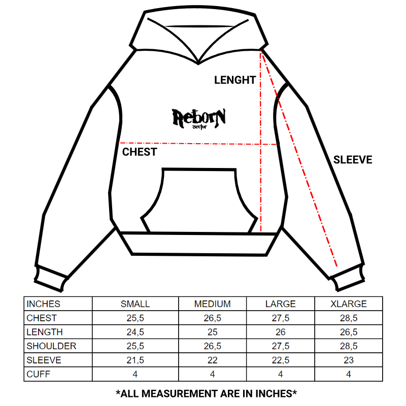 Tableau des tailles — "HIDDEN" HOODIE - NOIR
