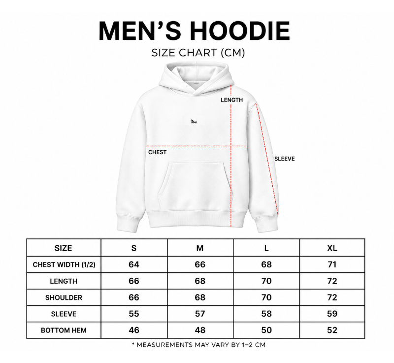 Tableau des tailles — "OUTGROW" HOODIE - NOIR