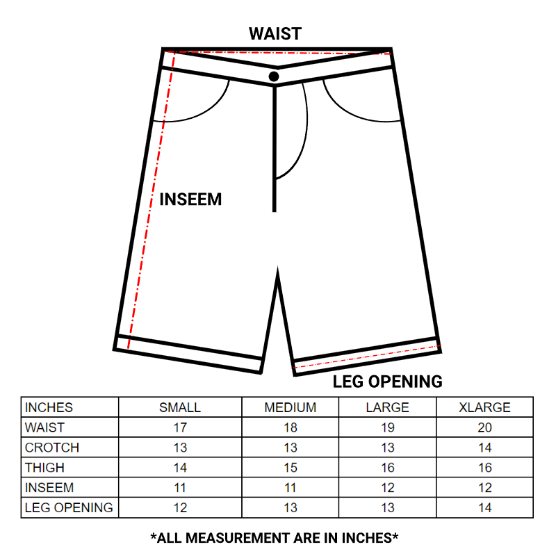 Size chart — "GHOST" JORTS - CAMO