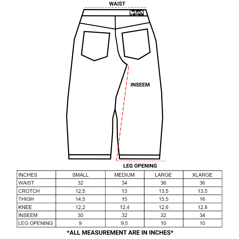 Tableau des tailles — "ARCHIVE" DENIM PANTS - GRIS DÉLAVÉ