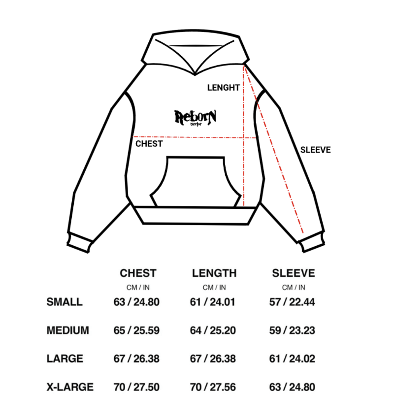 Size chart — "VOID" HOODIE - RED
